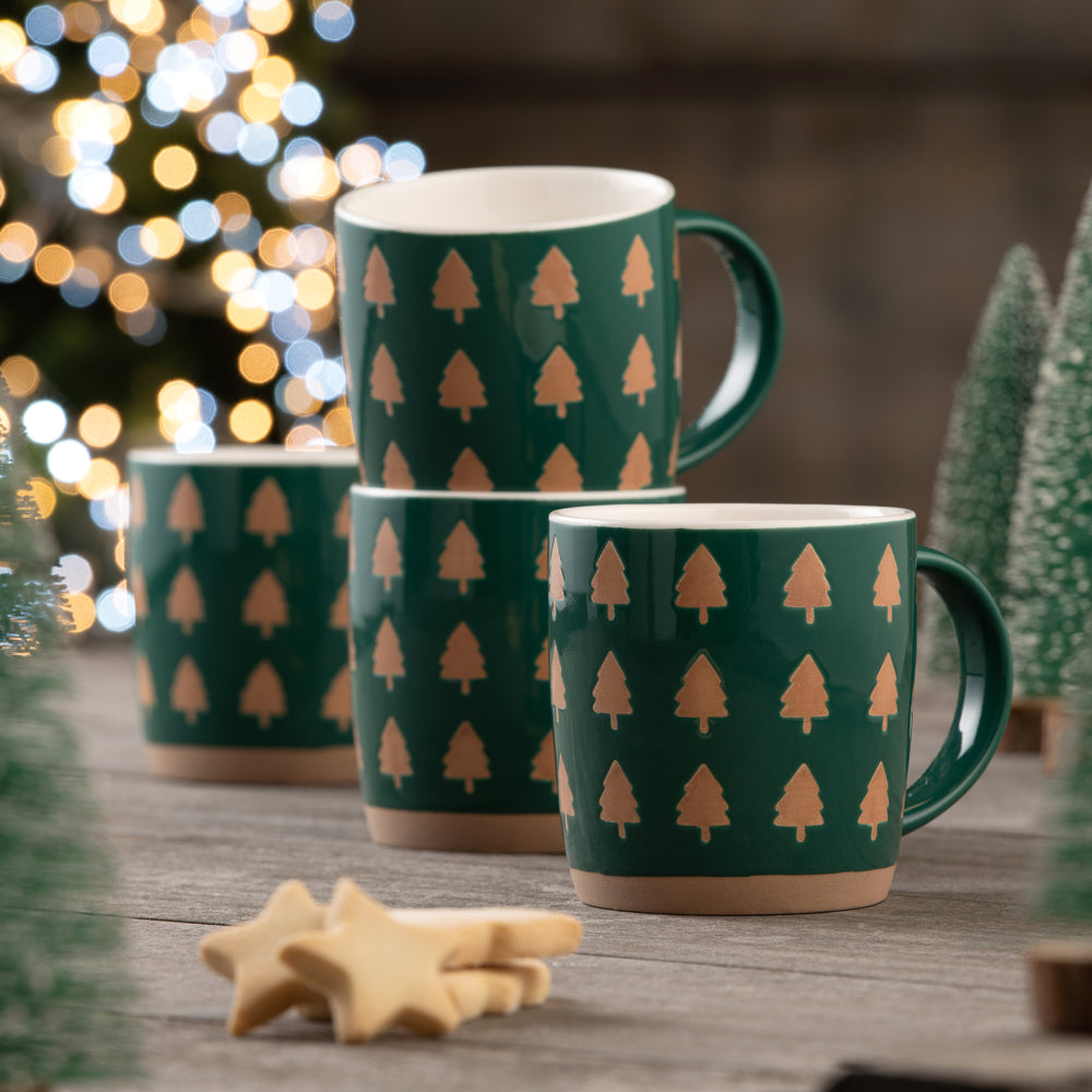 Belleek Living Christmas Tree Mugs Set of 4