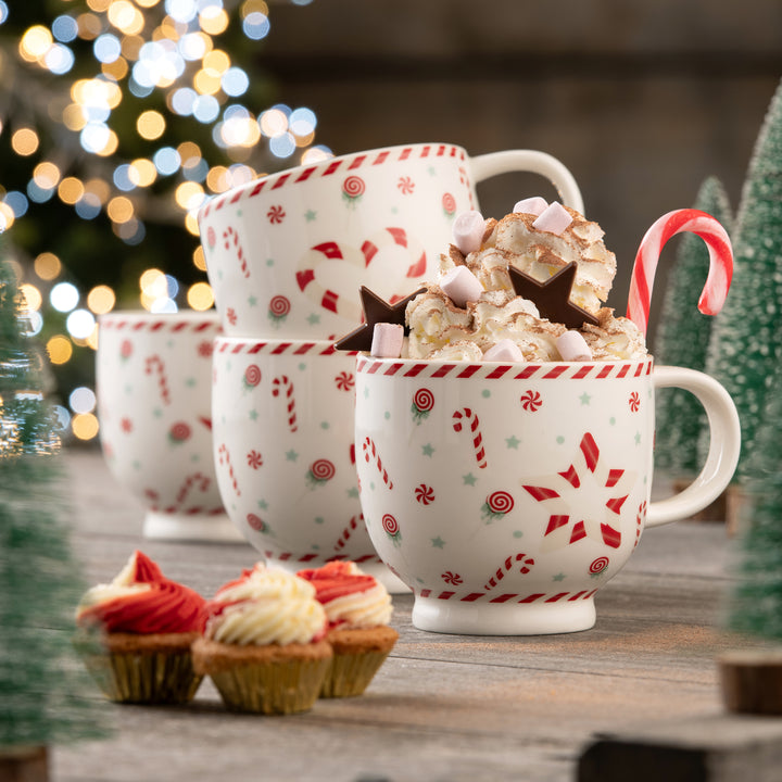 Belleek Living Peppermint Party Set - 4 Footed Mugs