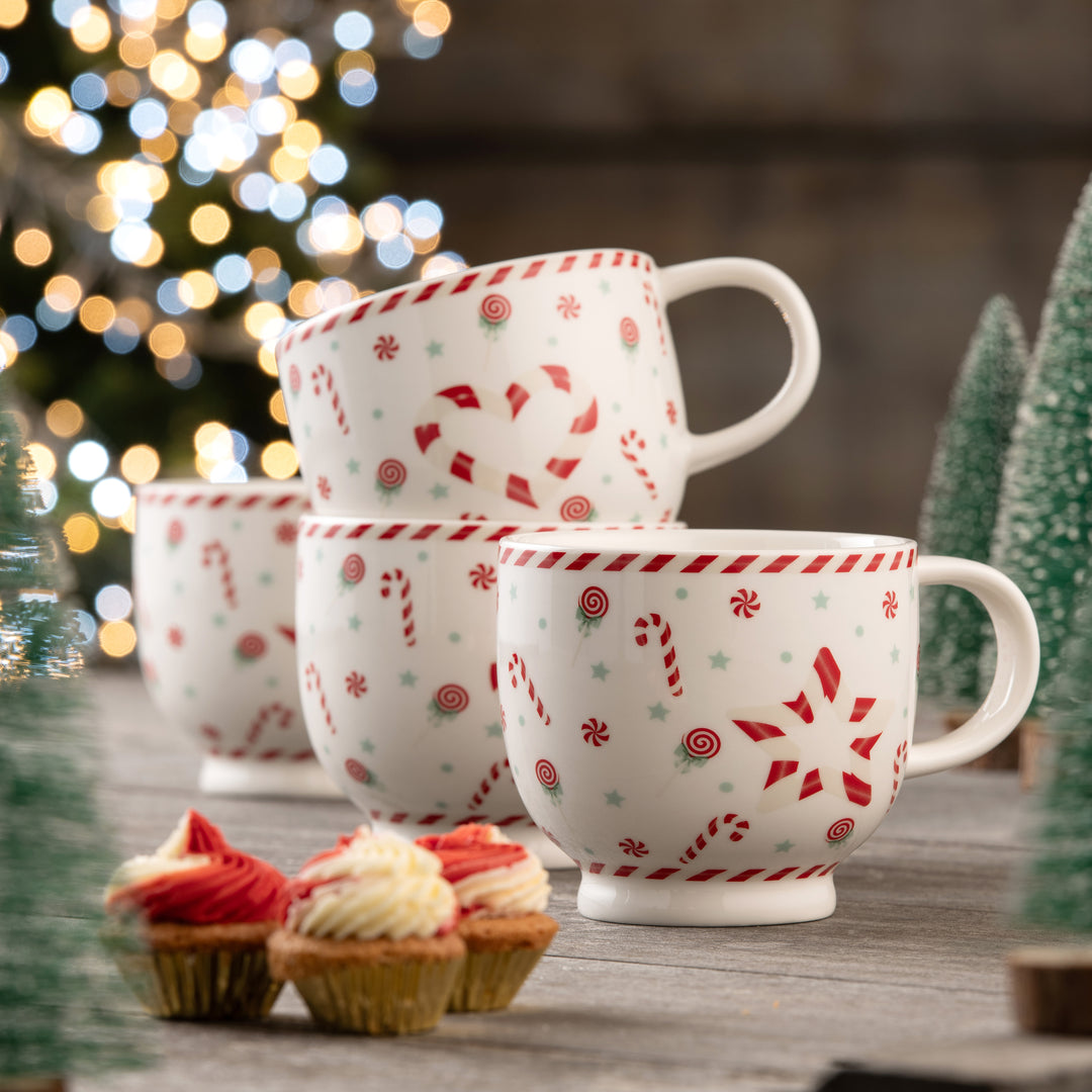 Belleek Living Peppermint Party Set - 4 Footed Mugs