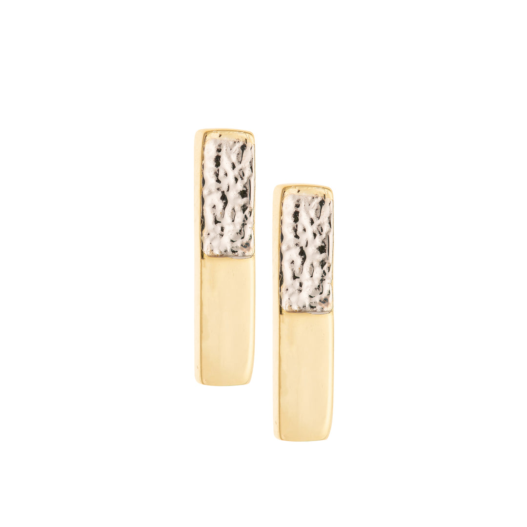 Galway Crystal Dual Tone Bar Sterling Silver & Gold Stud Earrings