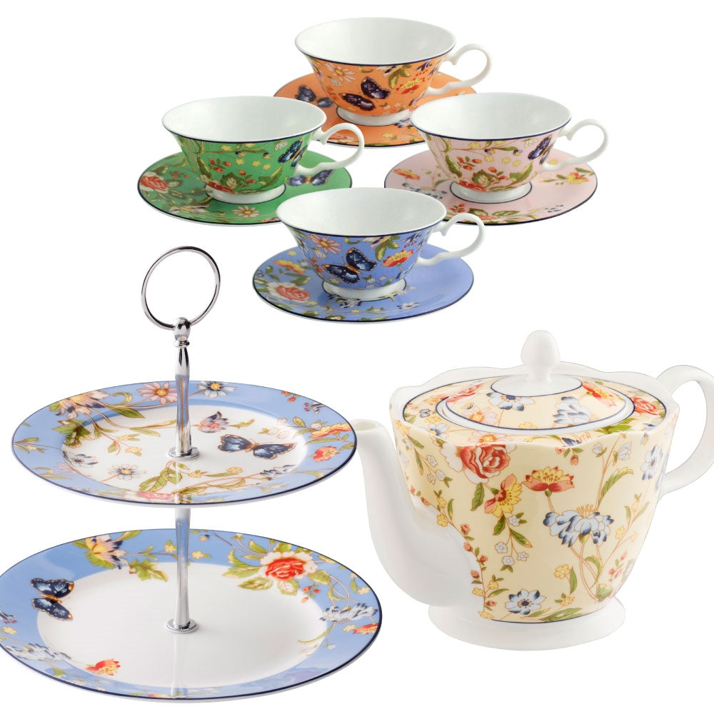 Contemporary Aynsley Cottage Garden Teaware,Aynsley Tea for One,Aynsley Cottage Garden Teacup and Saucer in Fine Bone China,English Teaware store